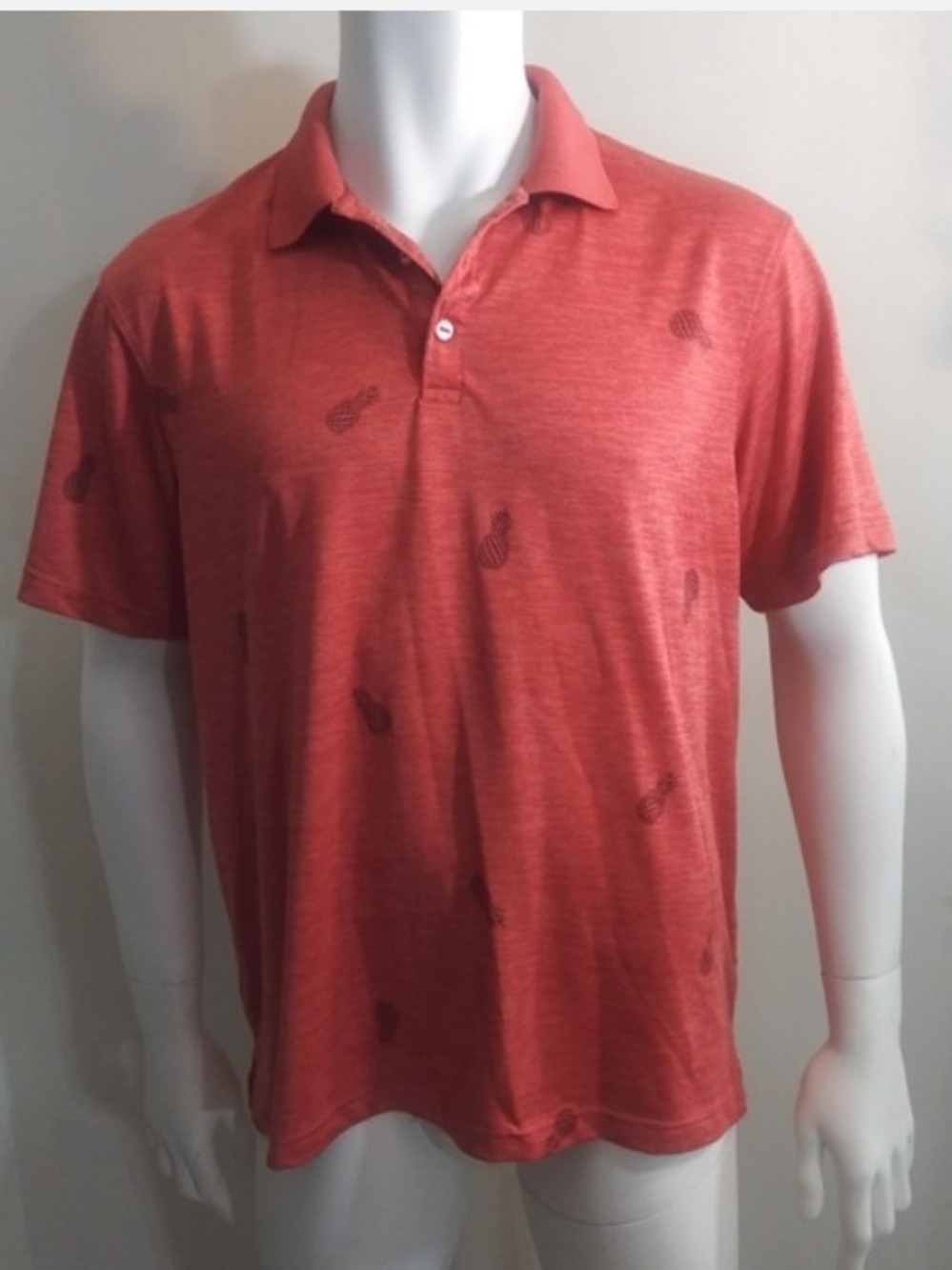 Hagger Men's Orange Polo Shirt with Pineapple Print, Large